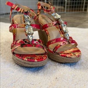 Kelly & Katie Red and Pink Wedge Sandals with Crystal Accents size 7. Worn once